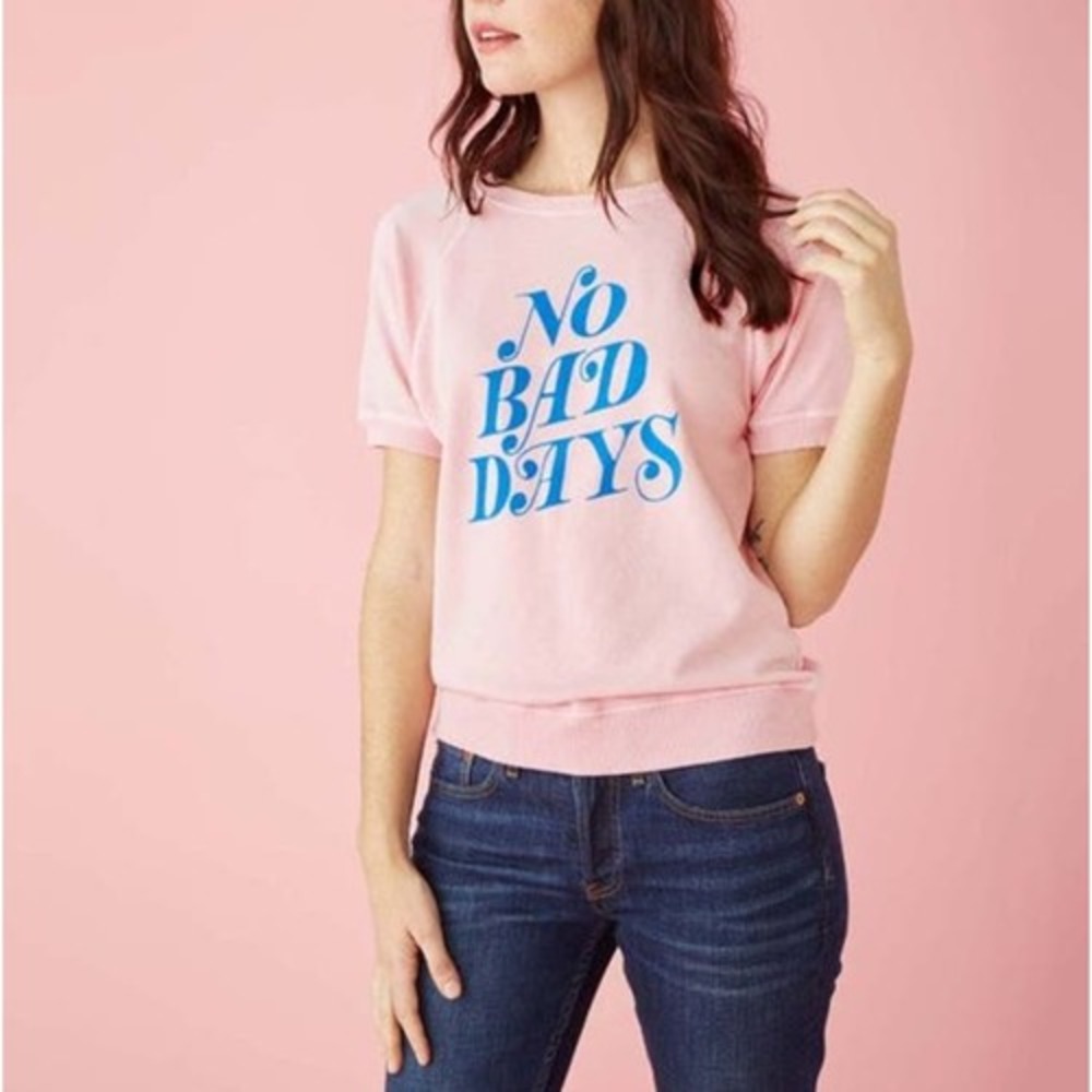 BAN.DO Short Sleeve Sweatshirt Women X-Small Pink No Bad Days Graphic Raglan